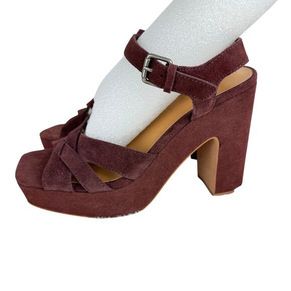 SPLENDID PIPER SUEDE PLATFORM BLOCK HEEL SANDAL IN RAISIN NWOB SIZE 6.5M - Picture 3 of 14